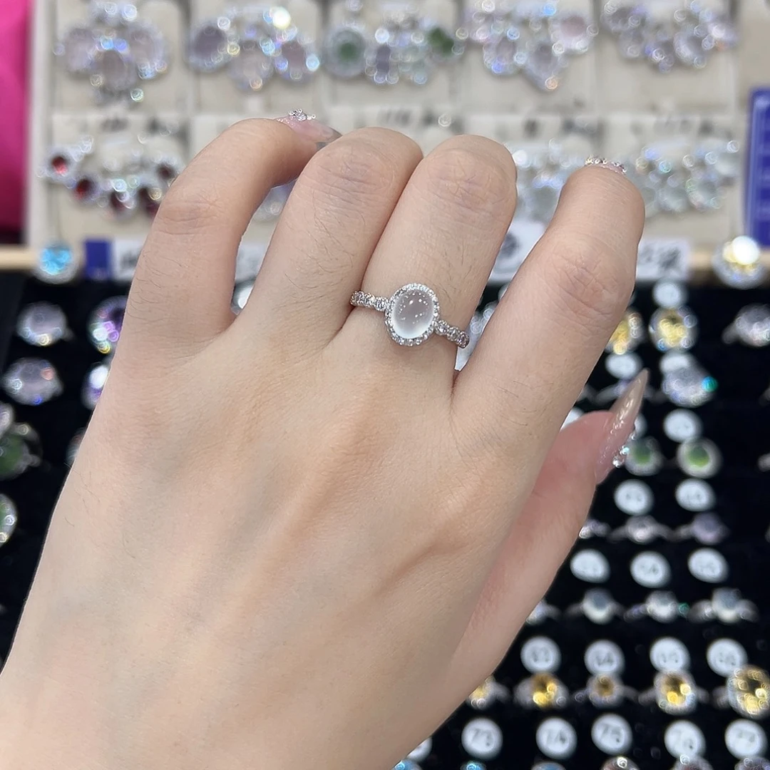 钰***儿蛇纹石玉银S925镶嵌戒指