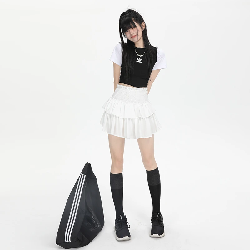 少女芭蕾风白色蛋糕短裙女2025夏季新款松紧腰显瘦甜美a字半身裙