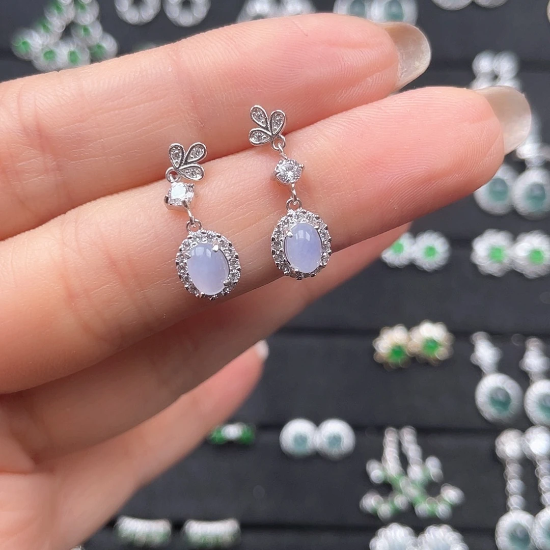 h***o翡翠银S925镶嵌耳饰Ooooooo