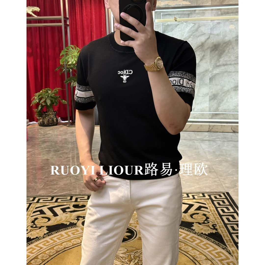 【路易理欧】2025夏季男士休闲百搭时尚小蜜蜂印花短袖0352