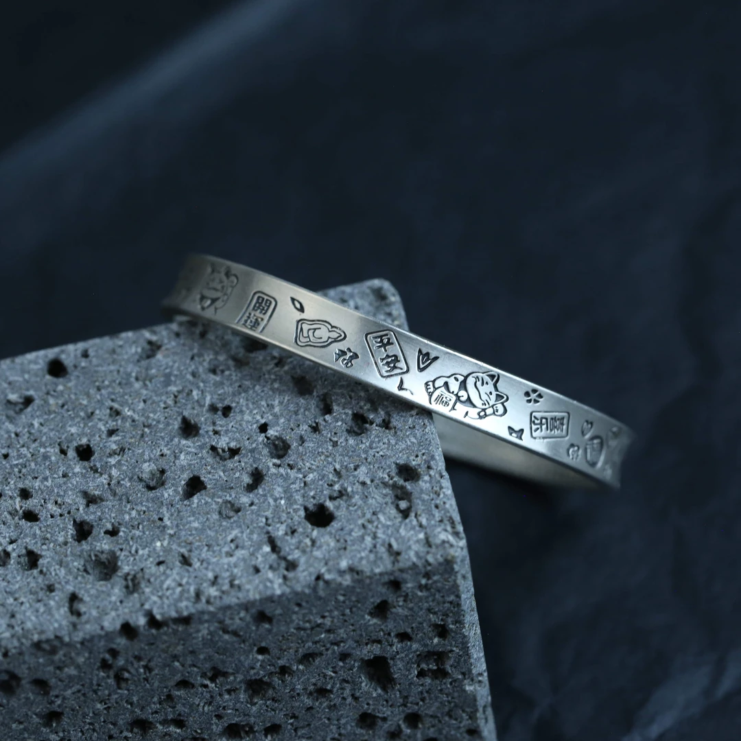 足银手镯 【八店同庆】时尚复古实心个性经典雕刻手镯