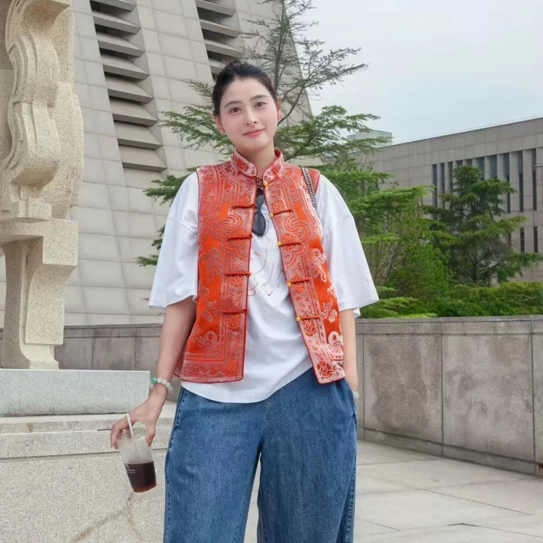 山水一色 | 漳绒定位花橘色马甲