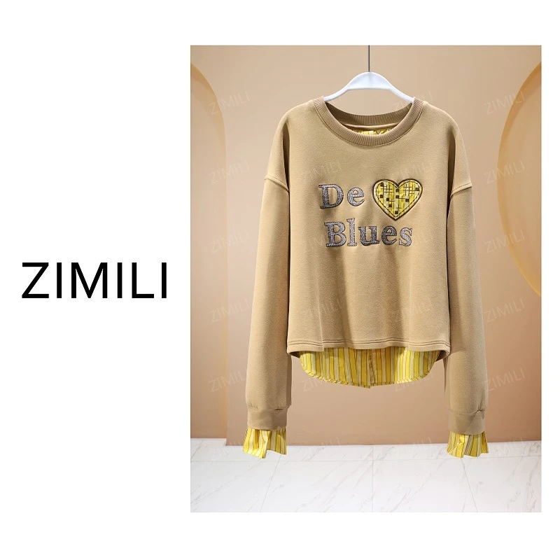 【亮哥欧货女装】冬季加厚《翰衣黄》亲肤超柔拼接衬衫卫衣26583