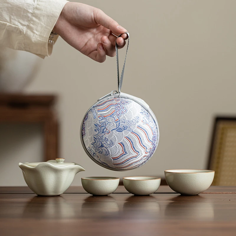 便携式快客杯一壶二杯功夫泡茶壶茶杯汝窑单个人旅行茶具礼品套瓷