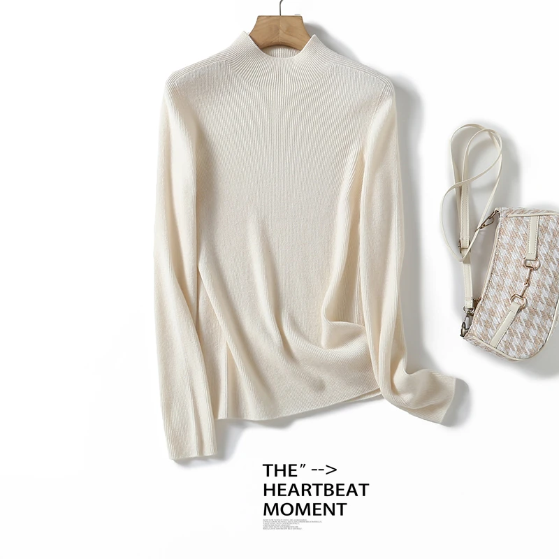 100%全羊毛女士休闲中领时尚长袖针织衫HN725