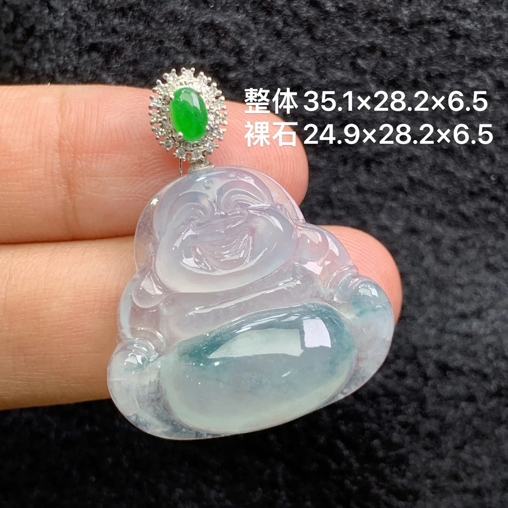 18k金镶嵌天然缅甸翡翠冰种佛公吊坠35.1×28.2×6.5/24.9×28.2×6.5
