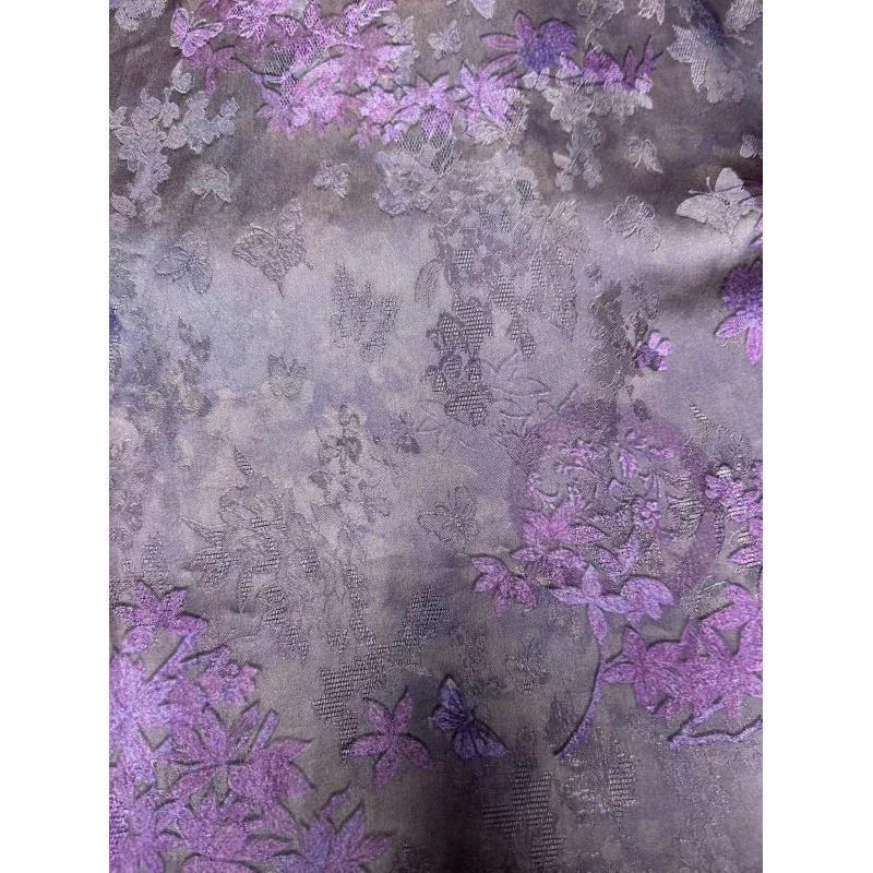 新中式花萝 紫底紫小叶  数码印花面料