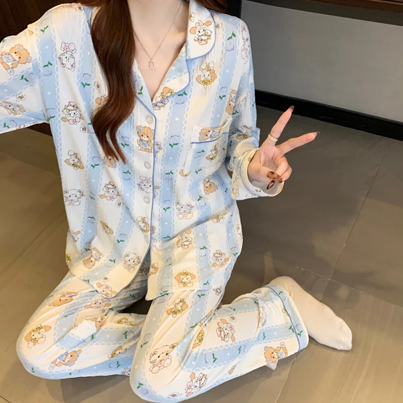 美梦工坊「晚安MK」卡通睡衣女春秋季长袖长裤ins风日系可爱家居服