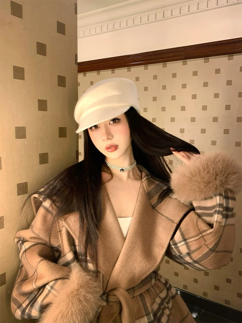 DayeeFur【格徕美】反季福利狐狸毛呢子外套女羊毛双面羊毛大衣
