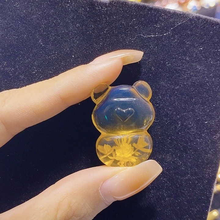 蓝珀未镶嵌珠宝奇石墨西哥蓝珀小熊