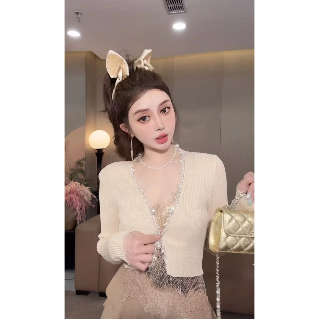 DACPAN-“温婉姐姐”重工珠花边针织开衫 2025/盼·PP 1982