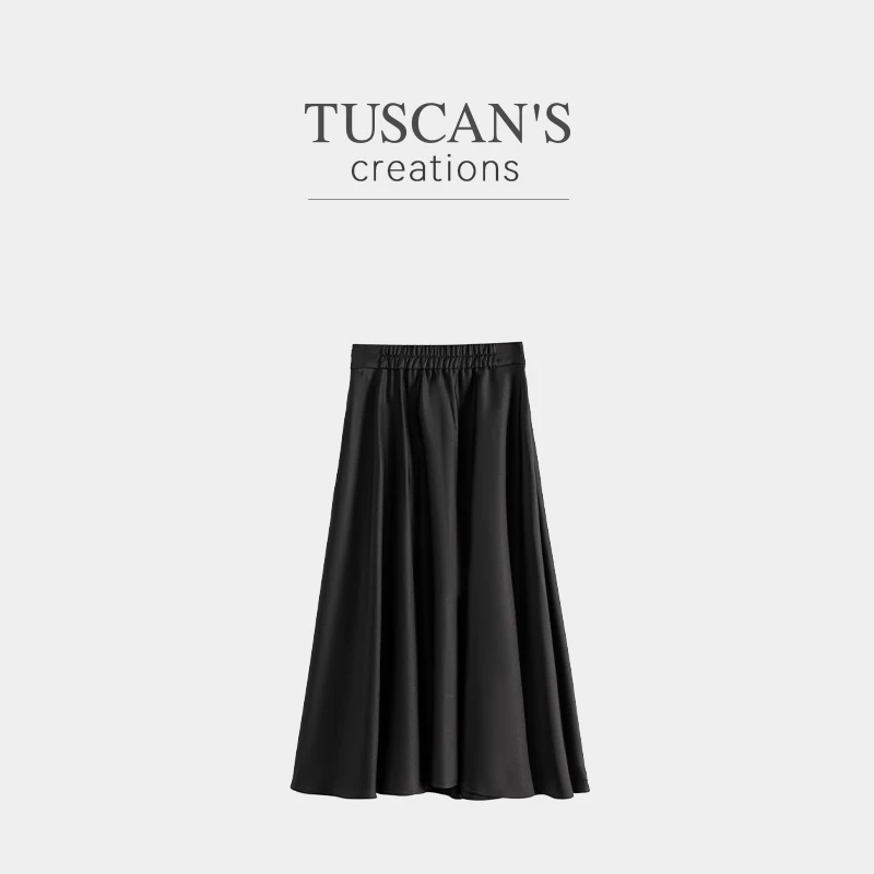 TUSCAN'S CREATIONS新品气质休闲百搭高级感黑色显瘦松紧腰半身裙
