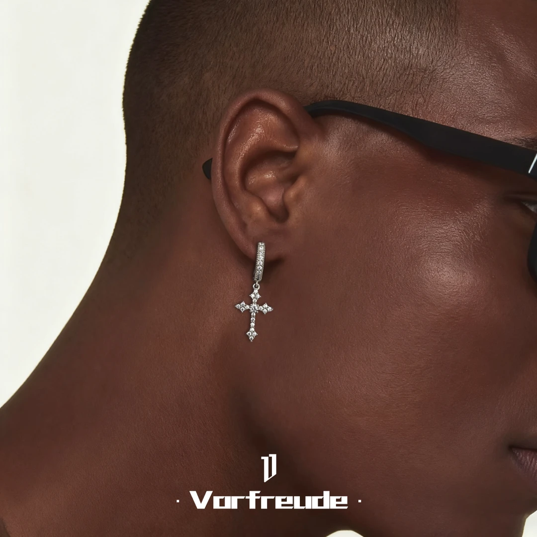 合金锆石耳饰 十字架美式硬汉耳钉嘻哈风耳环男女耳挂复古朋克风