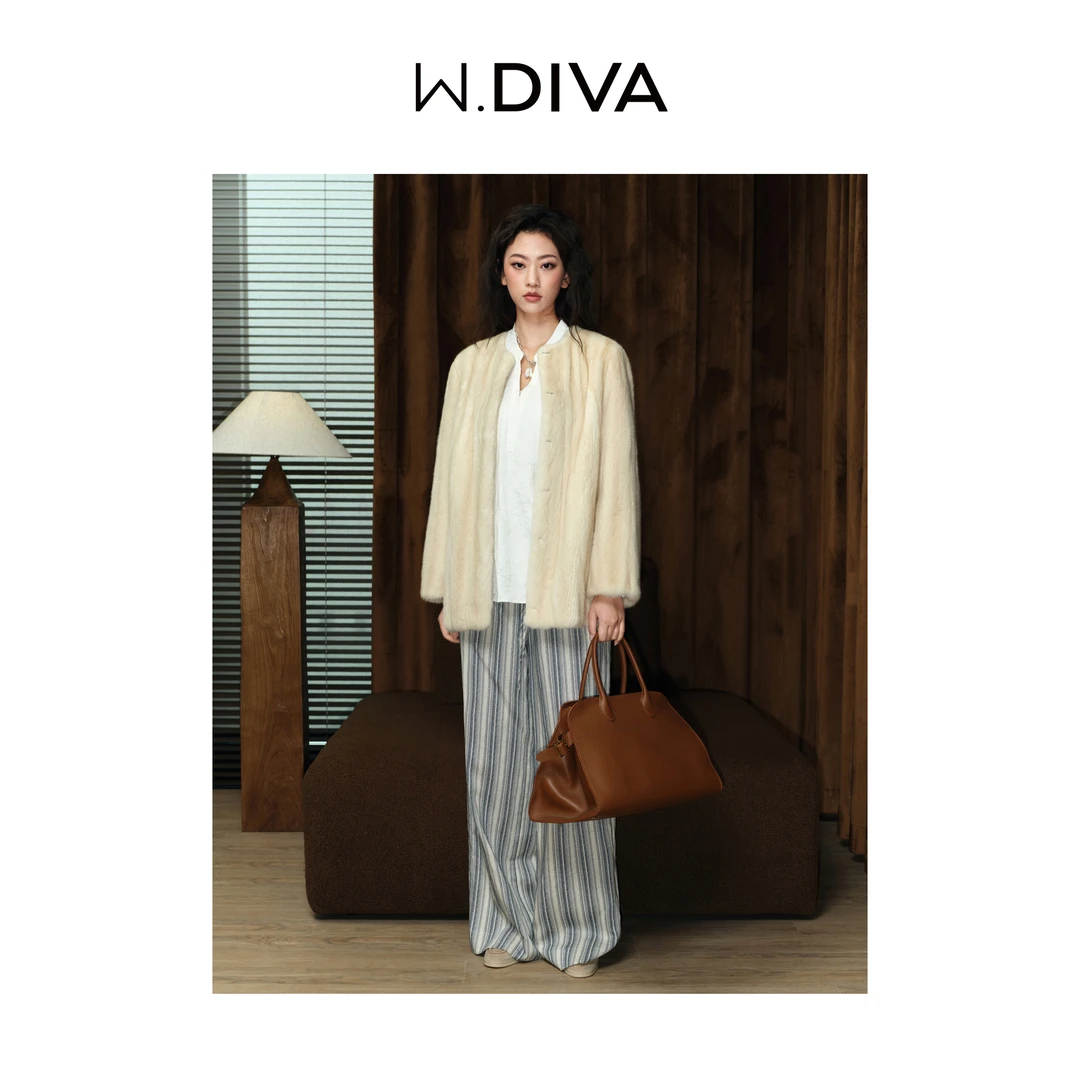 W.Diva【行波】天丝＋麻清新经典条纹针织肌理休闲长裤女51K201874