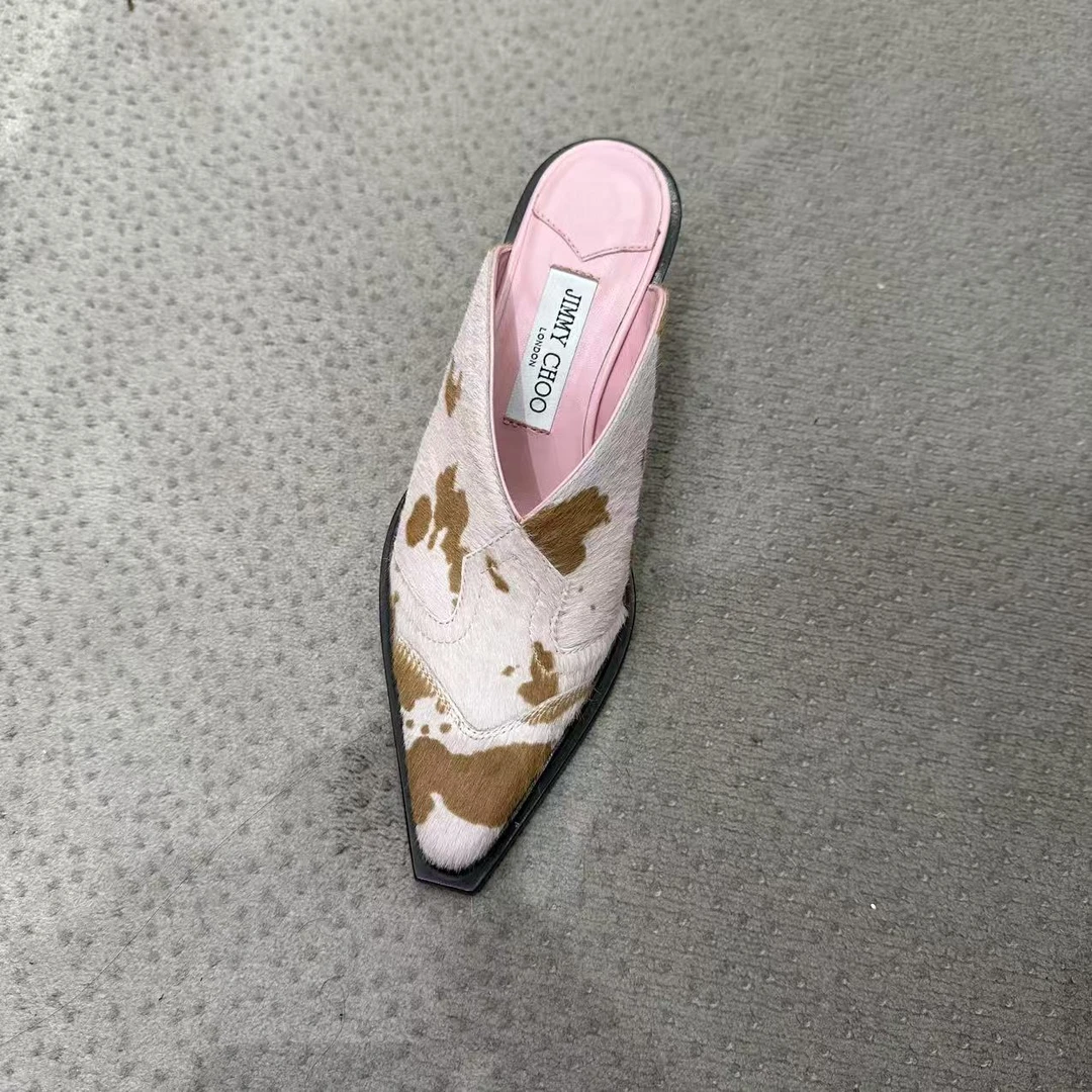 未使用 JIMMY CHOO/吉米周 CECE MULE 马毛粗跟凉拖