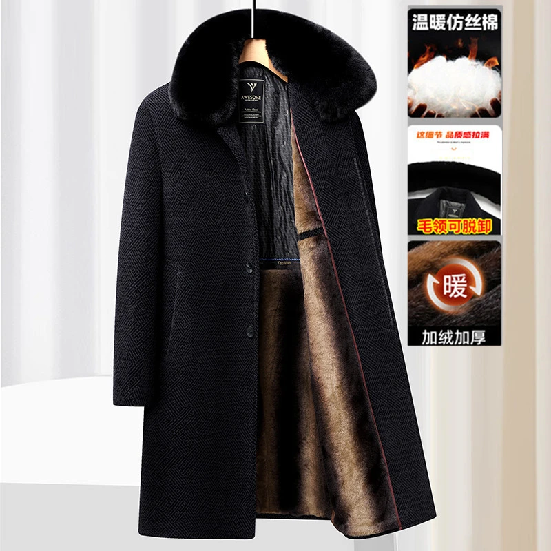 中老年男装加绒外套冬季长款保暖爸爸装加厚棉衣老年人棉衣服