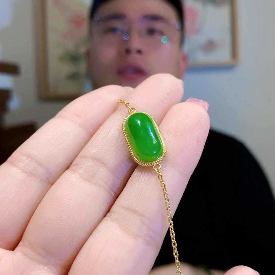 和田玉（碧玉）手链银S925镀金镶嵌