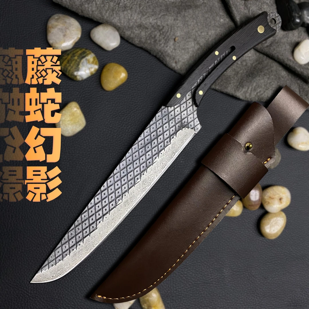 渠道大马士革万用刀手工锻打钻石纹屠宰刀杀猪割肉高硬度锋利