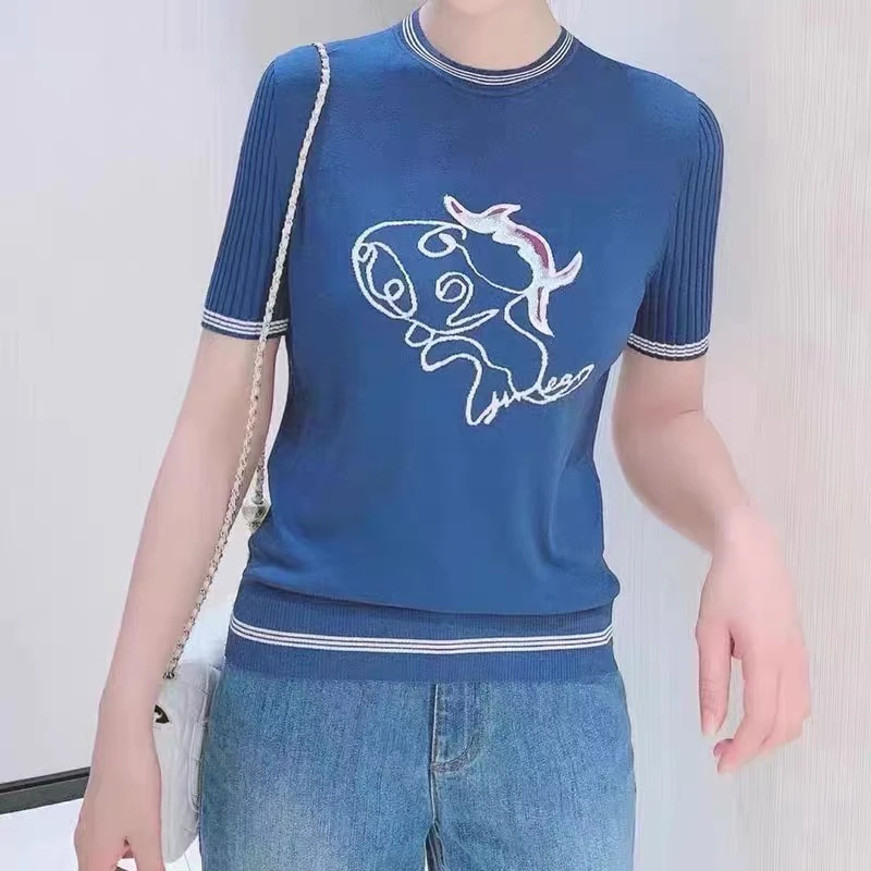 不退换 夏季短袖针织小牛T恤1399399百搭休闲圆领针织