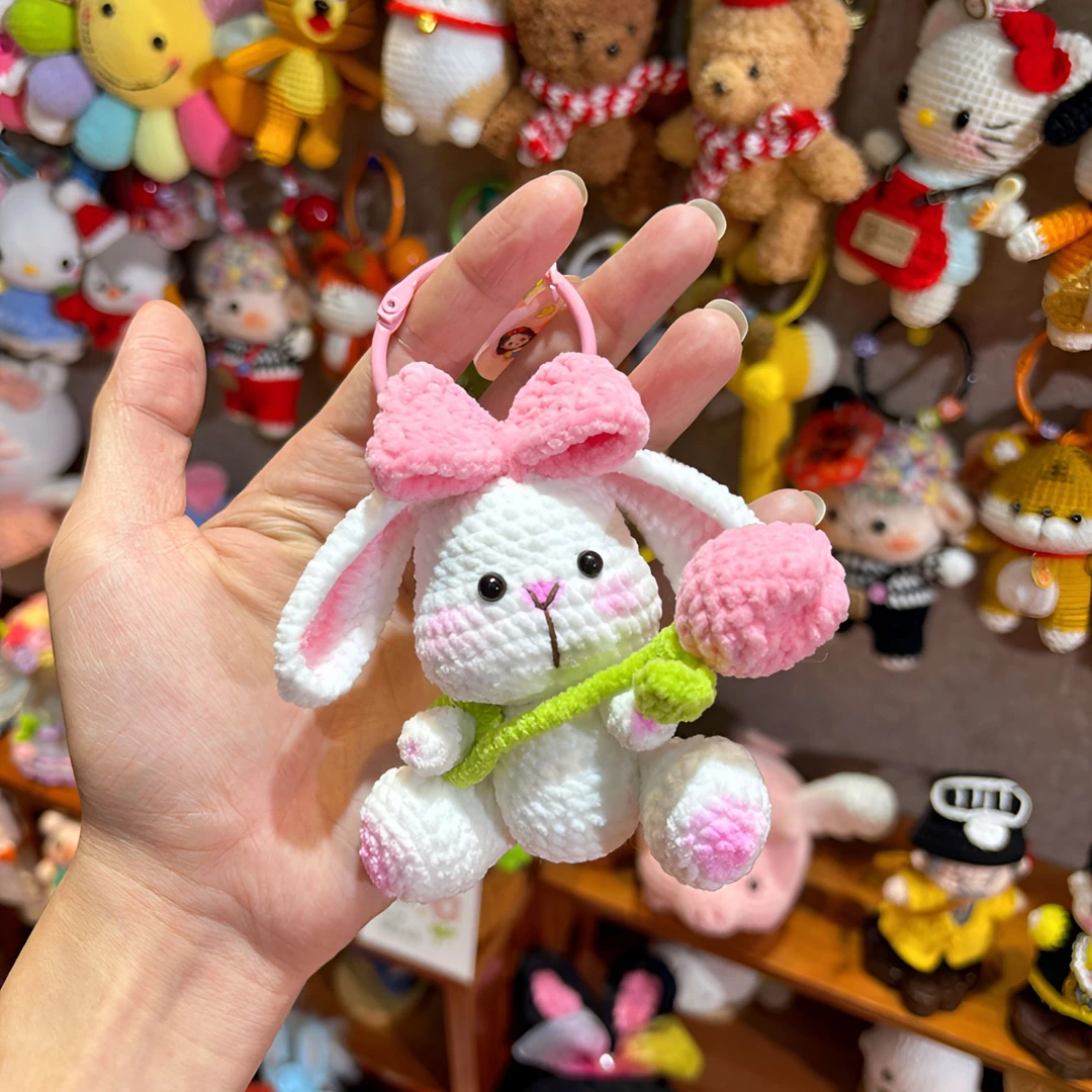 纯手工钩织针织郁金香兔成品玩偶钥匙扣包包挂件车载摆件生日礼物