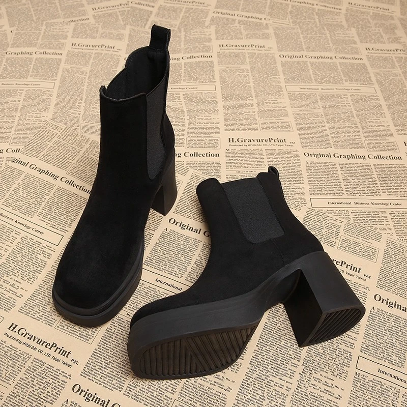 真皮厚底小个子超火切尔西短靴女今年流行爆款秋冬季加绒加厚皮靴