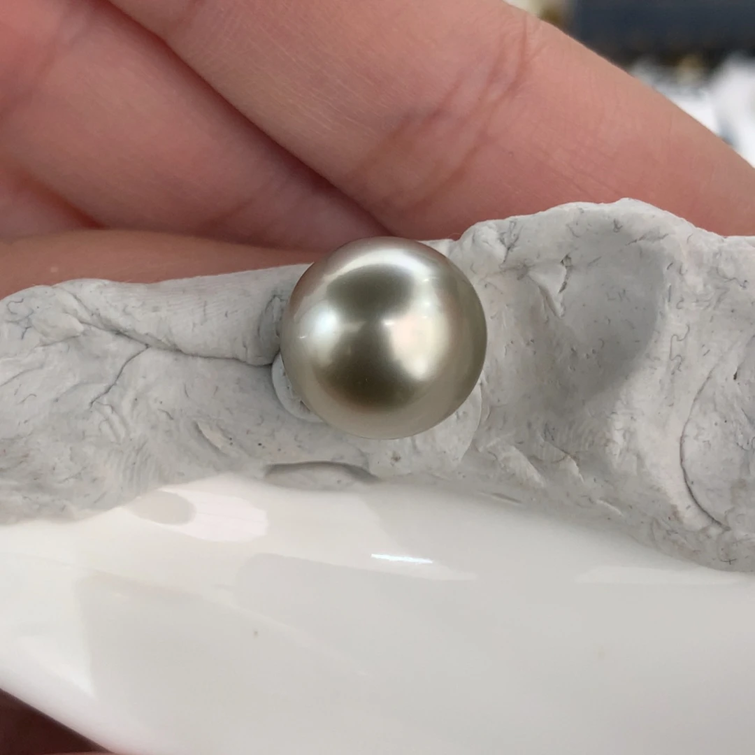定制海水珍珠未镶嵌裸珠大溪地奶奶灰12-13