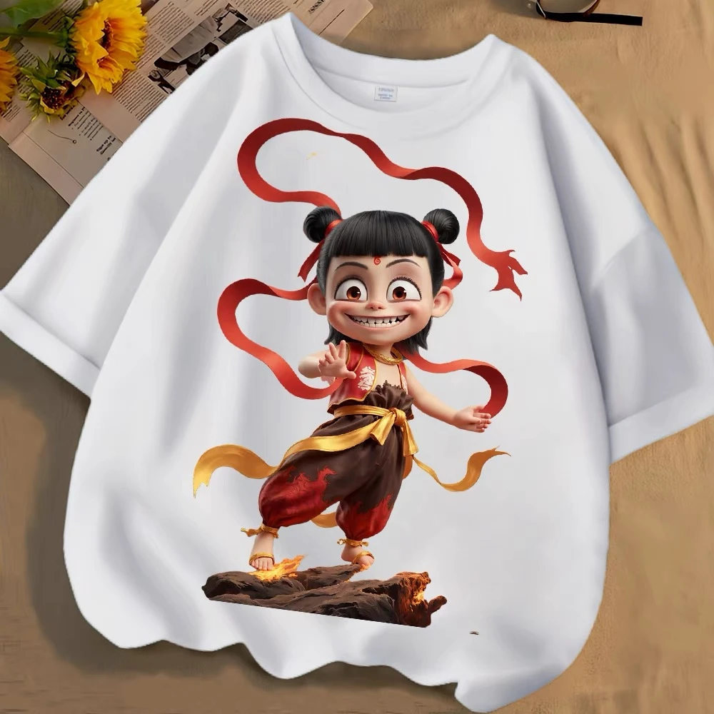 新-儿童哪吒可爱卡通夏新款男女中大童短袖T恤A类纯棉圆领百搭