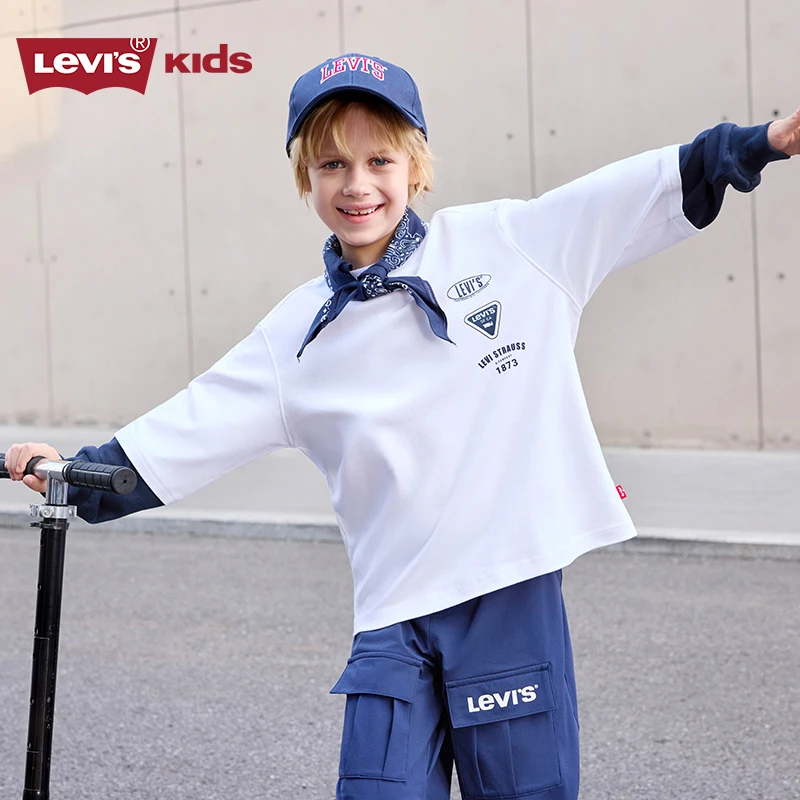 Levi's 李维斯中大童男女童春秋时尚运动童装长袖圆领男童T恤J543