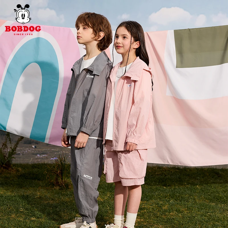 巴布豆卡乐童装儿童套装夏季连帽防晒服中大童休闲裤两件套宽松潮