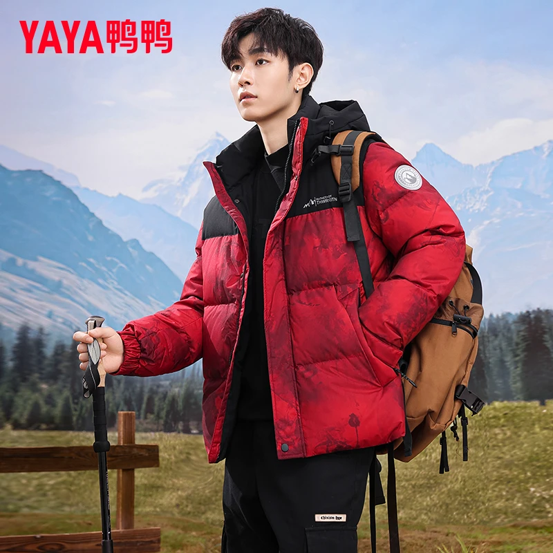 鸭鸭羽绒服情侣短款户外休闲简约丫丫国潮加厚保暖连帽鸭绒外套