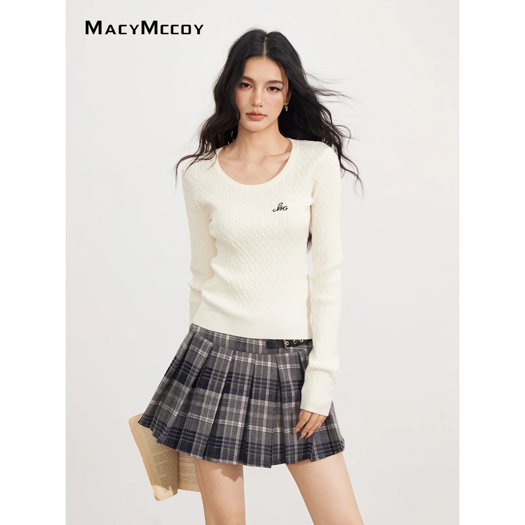 【熊小姐专属】MacyMccoy麻花刺绣针织上衣女柔软亲肤高弹力内搭