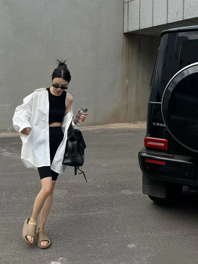 w11-纯棉中长款长袖防晒衬衫女新款大码慵懒风休闲衬衣外套