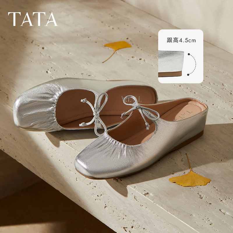 TATA他她法式厚底穆勒鞋拖鞋外穿浅口玛丽珍包头真皮单鞋YSW01CH5