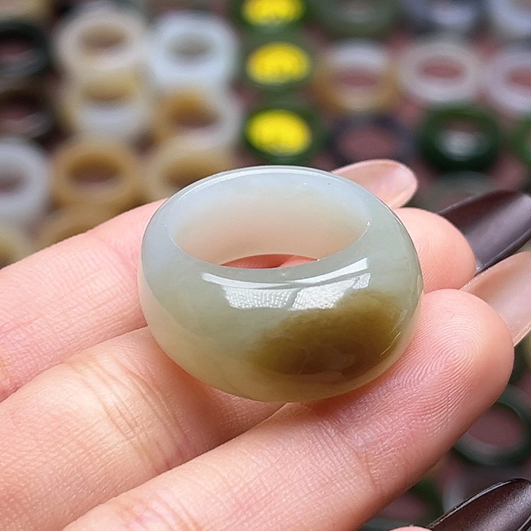 和田玉未镶嵌戒指18.1复古蓝糖