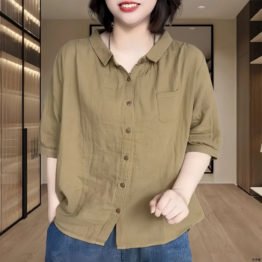 2025新款时尚提花翻领衬衫洋气复古女士中袖老钱网红洋气炸街女装