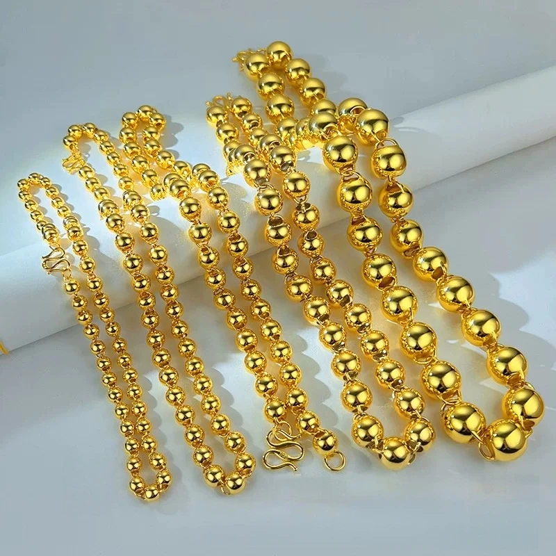 合金项链 【孟加拉赤金】亮面圆珠项链黄金色空心链佛珠光珠项链