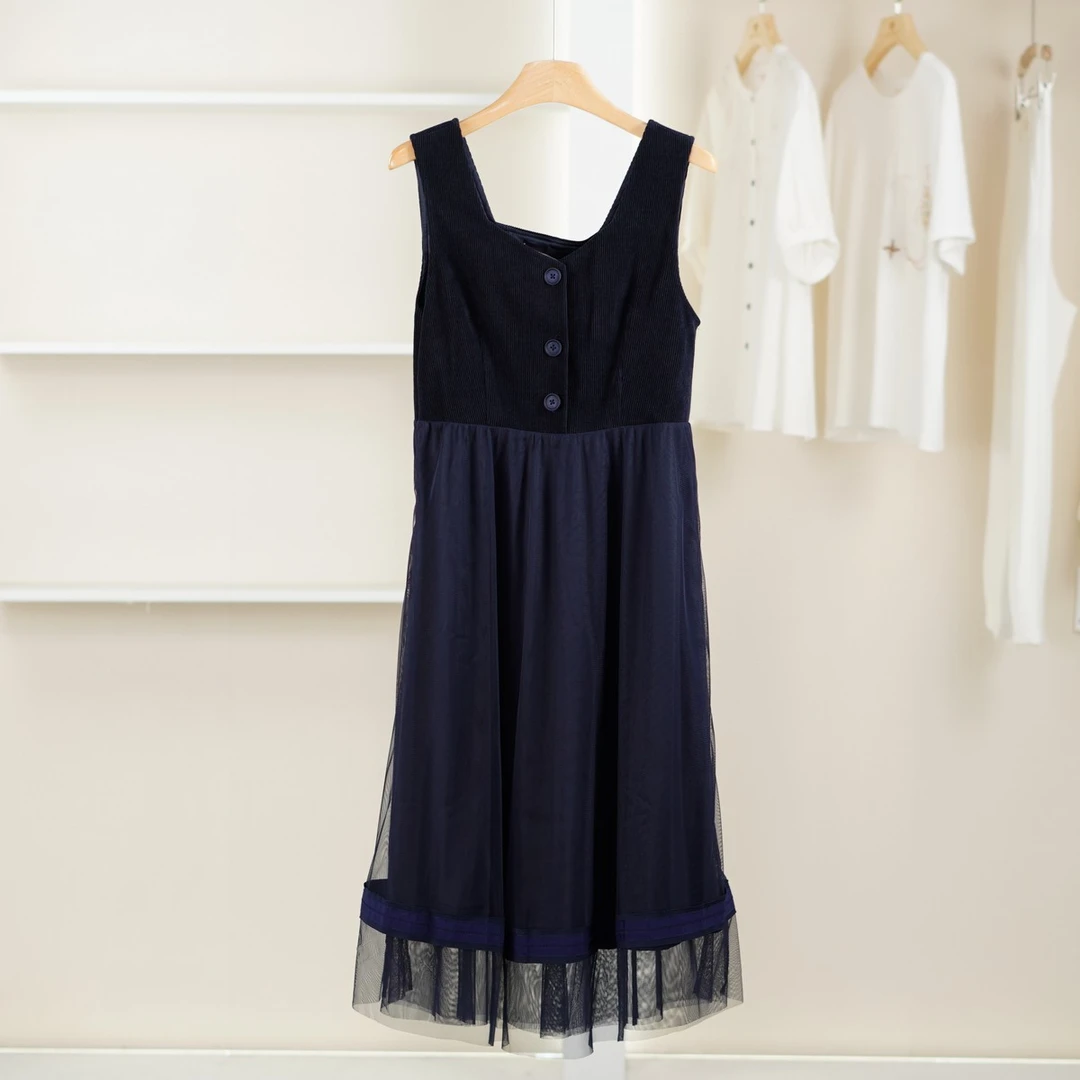 麦迪尚品【unbl】50905241 拼接网纱无袖连衣裙夏季女装品牌撤柜