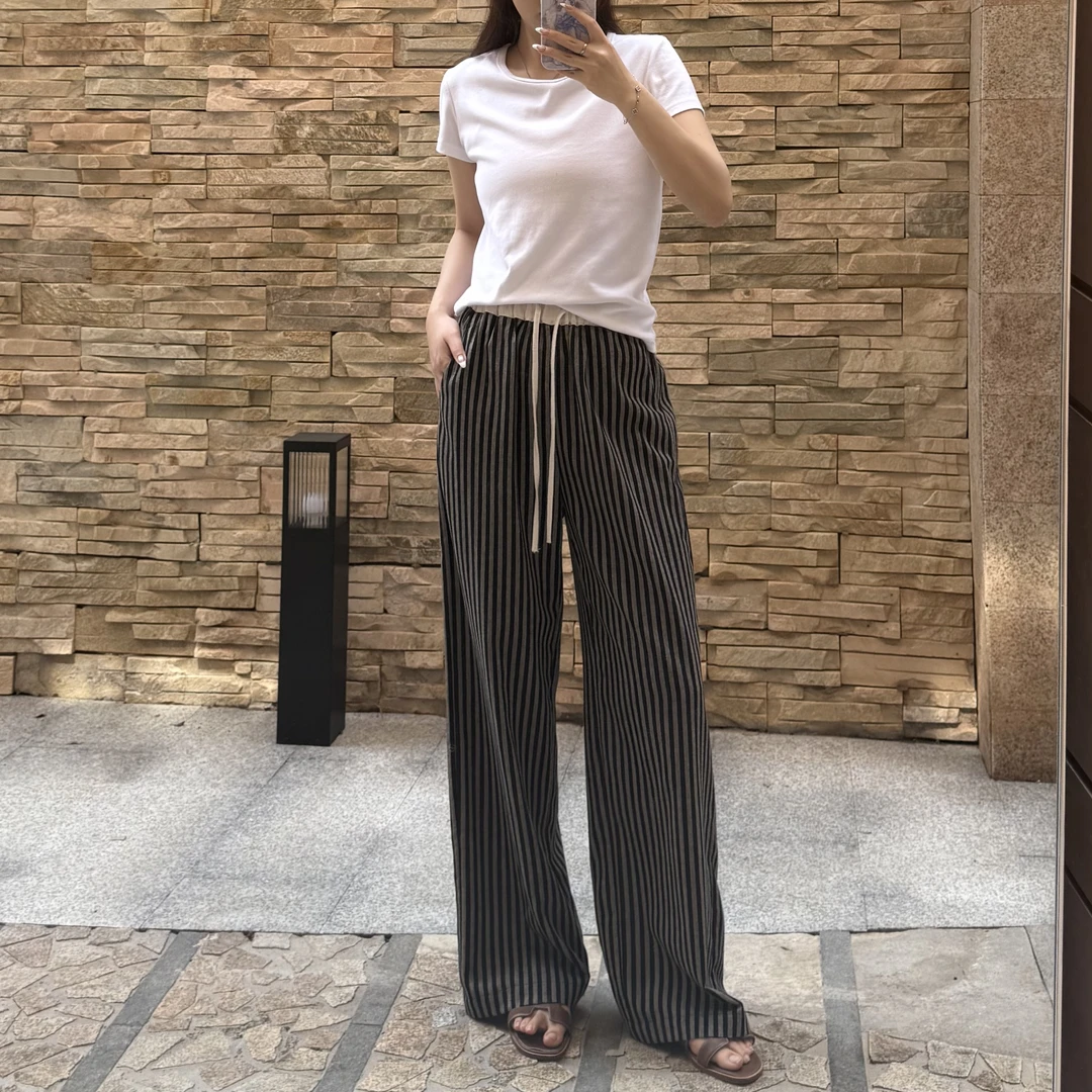 夏季新款经典黑白条纹时尚直筒裤GC8805