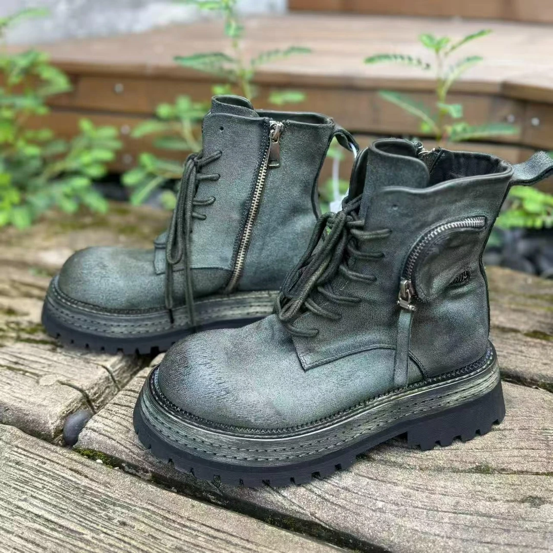 原创设计洋气全马皮厚底纯手工复古大头马丁靴男女款真皮百搭短靴