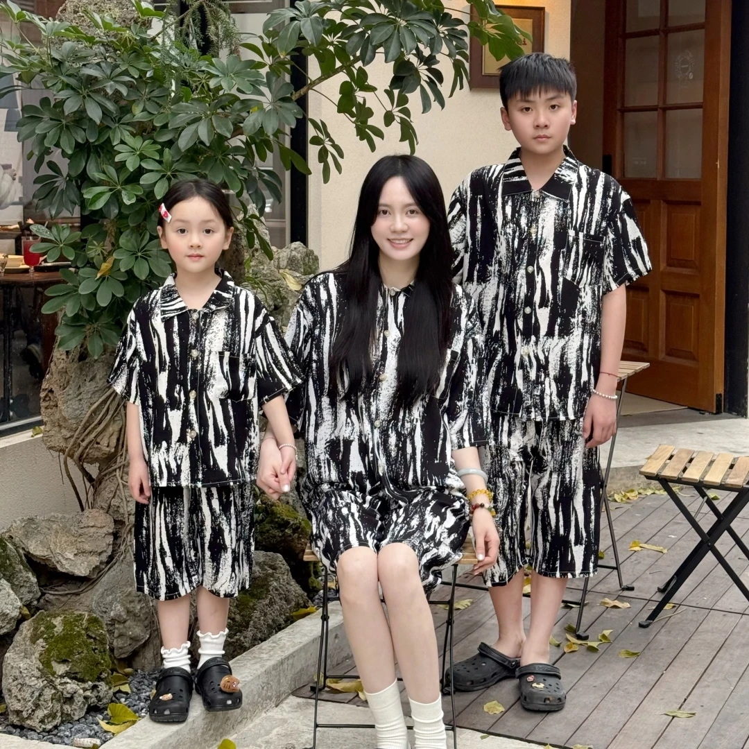 【能睡觉的衬衫】夏季儿童衬衫棉绸男女童薄款短袖短裤中大童亲子