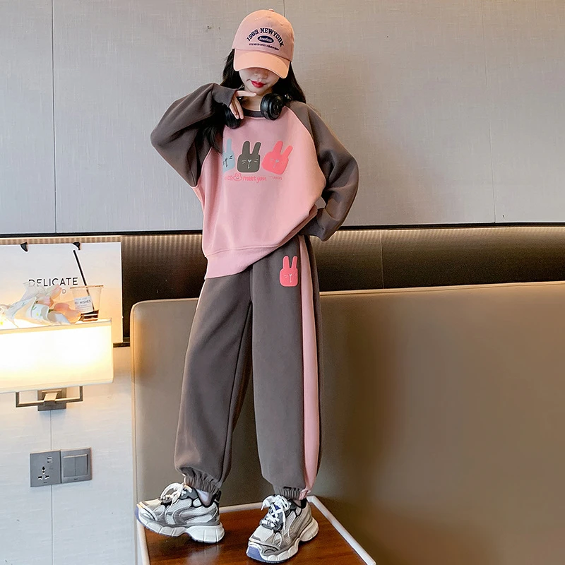 女童套装春秋2025新款儿童洋气时髦卫衣秋装中大童网红休闲两件套