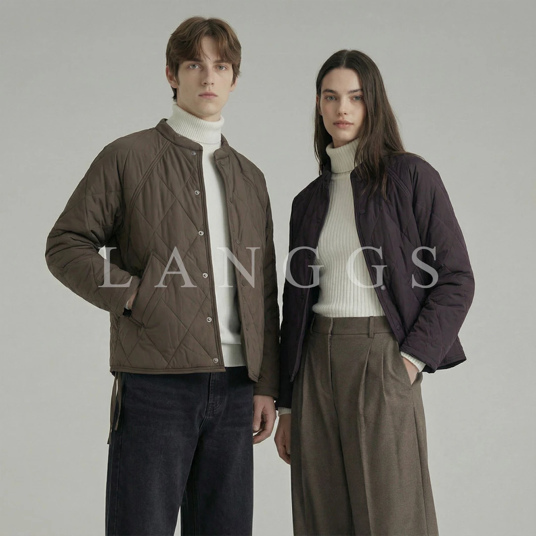 LANGGS&浪叔 25冬季老钱风菱形格立领轻薄羽绒服羽绒服-YJ25128