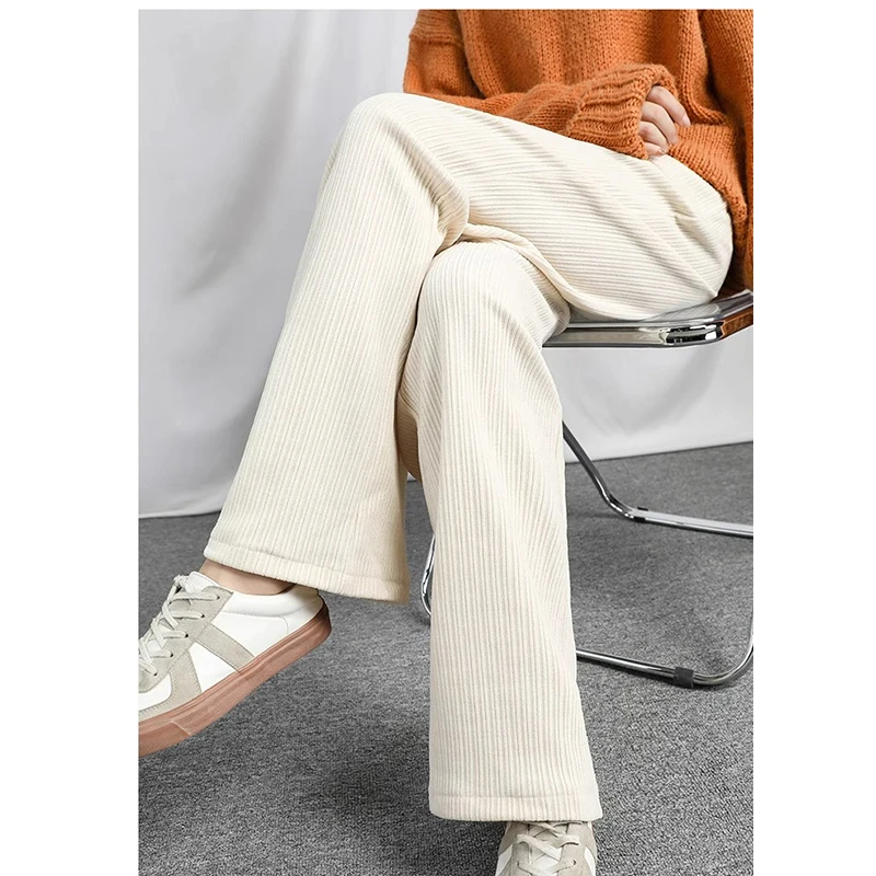1405新款女秋冬直筒雪尼尔筷子条显瘦高腰休闲阔腿裤女外穿宽松