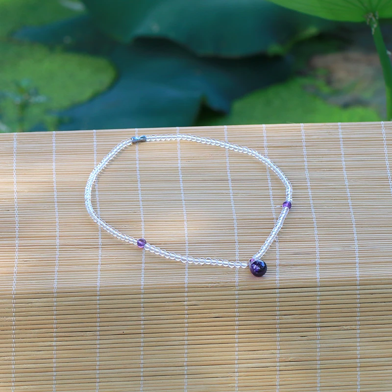 请结缘大地眼泪白水晶项链时尚女士手工百搭星星光面素款