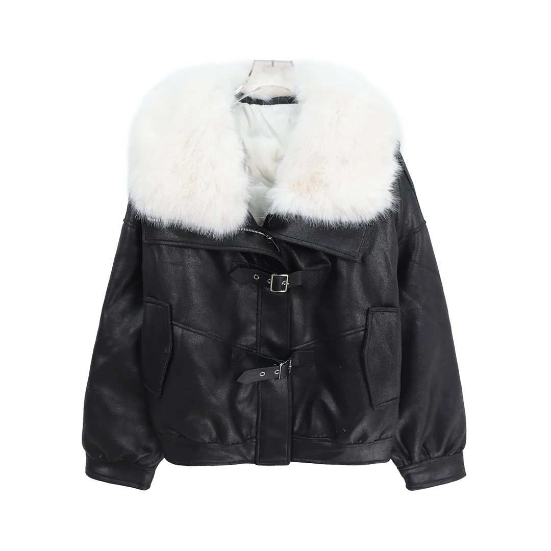 新款时尚显瘦羽绒服机车大毛毛领外套U86