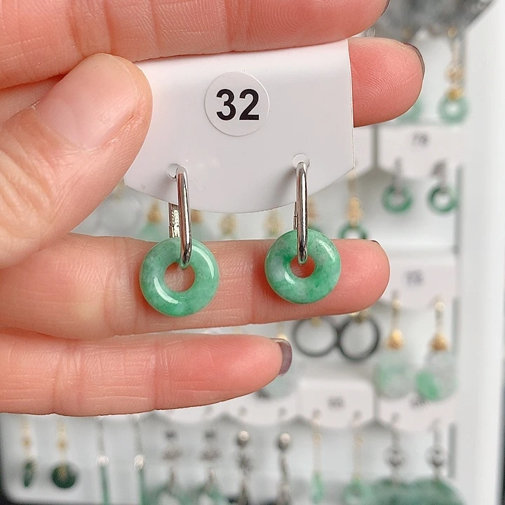 翡翠耳饰银S925镶嵌翡翠