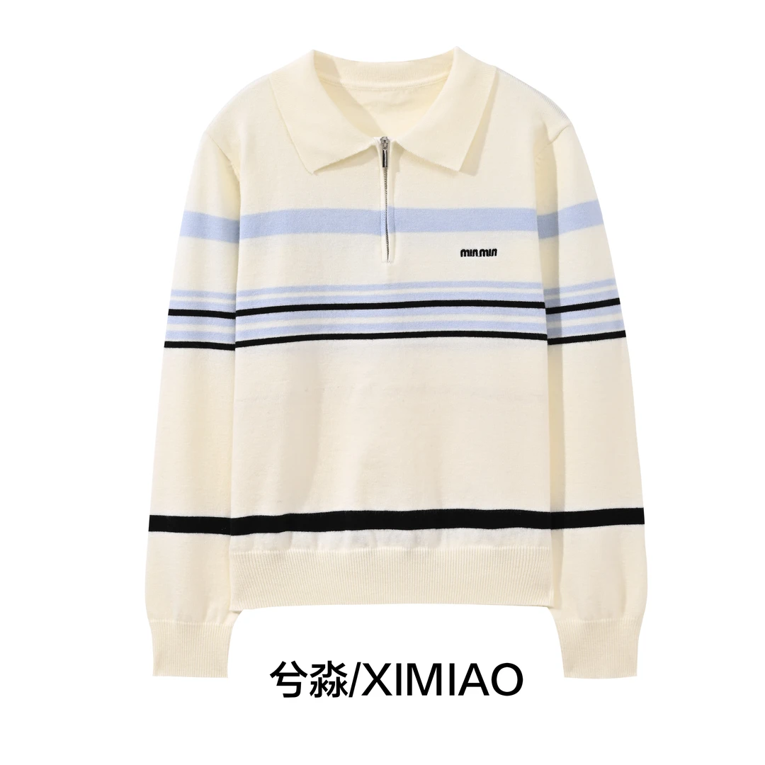 套头款针织长袖翻领条纹毛针织衫套头针织衫毛衣女装