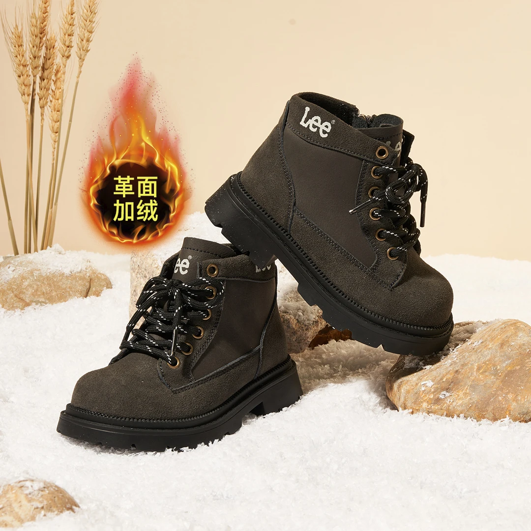 Leekids冬季儿童马丁靴加绒加厚保暖棉鞋时尚百搭休闲中大童靴子