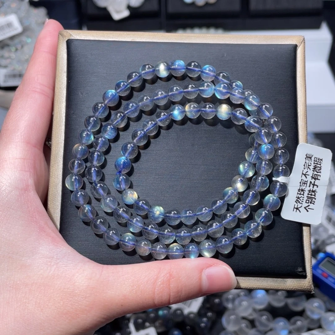 手链长石未镶嵌加拿大多圈彩光透体灰月光5.7mm