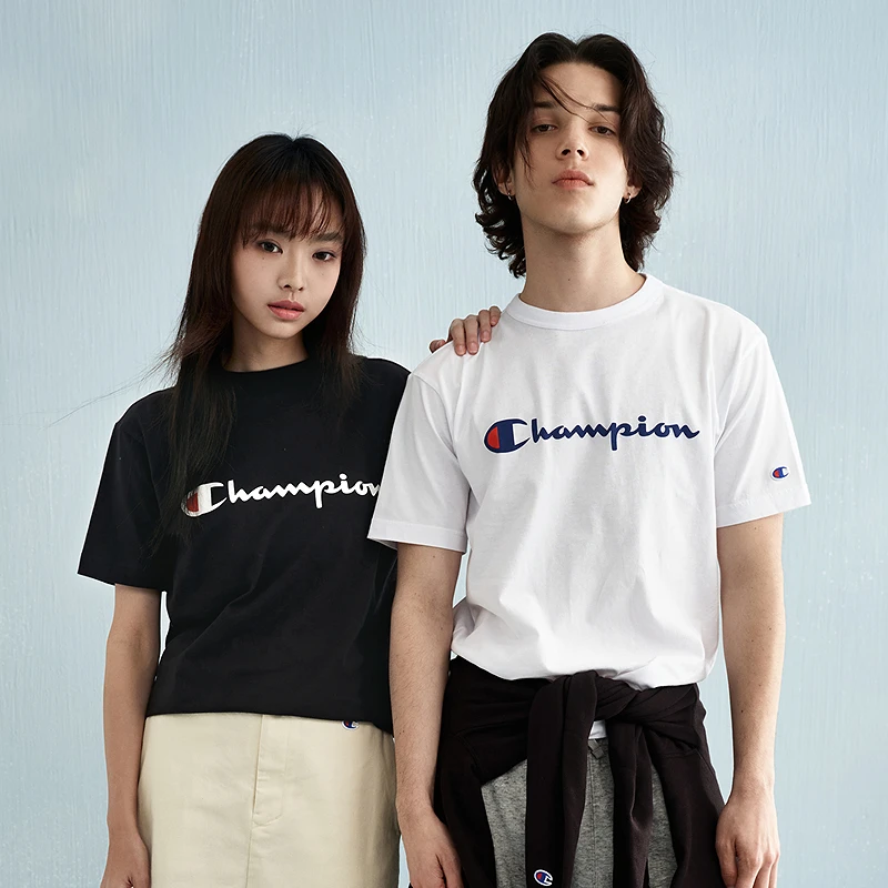 【胶印草写logoT恤】Champion冠军纯棉上衣休闲圆领百搭潮牌短袖